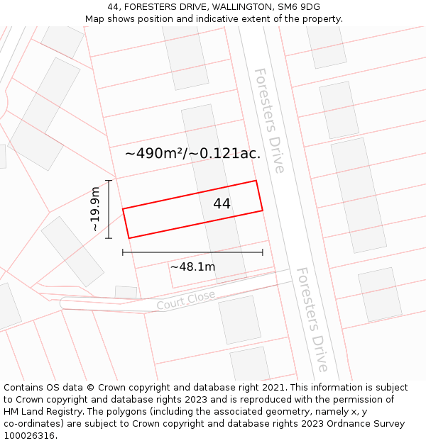 44, FORESTERS DRIVE, WALLINGTON, SM6 9DG: Plot and title map