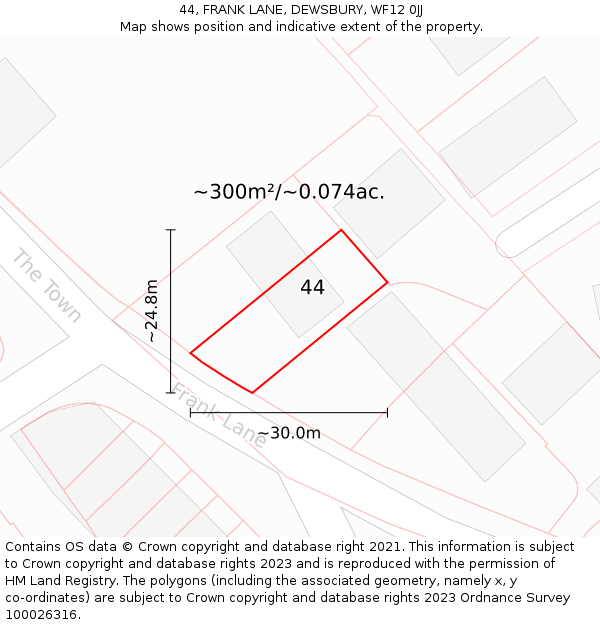 44, FRANK LANE, DEWSBURY, WF12 0JJ: Plot and title map