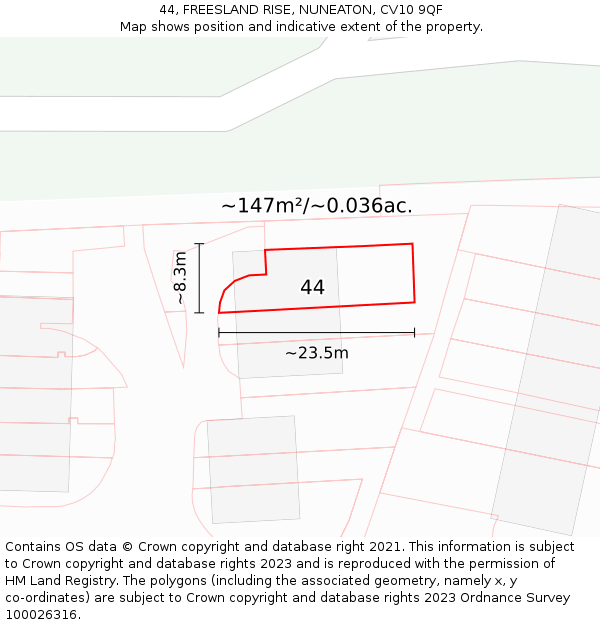 44, FREESLAND RISE, NUNEATON, CV10 9QF: Plot and title map