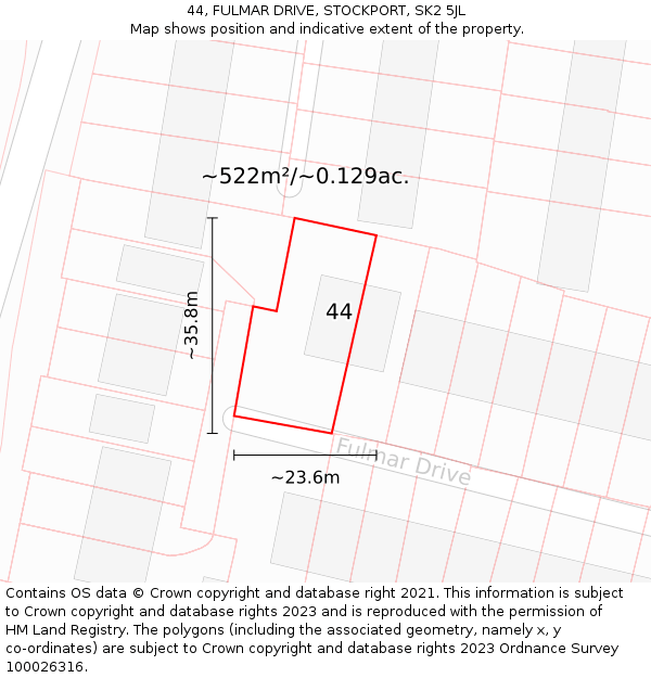 44, FULMAR DRIVE, STOCKPORT, SK2 5JL: Plot and title map