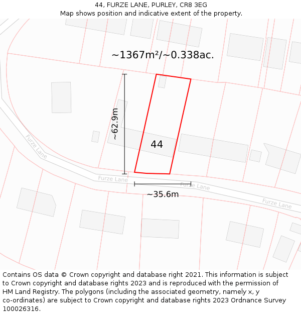 44, FURZE LANE, PURLEY, CR8 3EG: Plot and title map