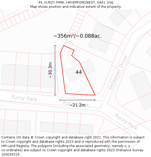 44, FURZY PARK, HAVERFORDWEST, SA61 1HQ: Plot and title map