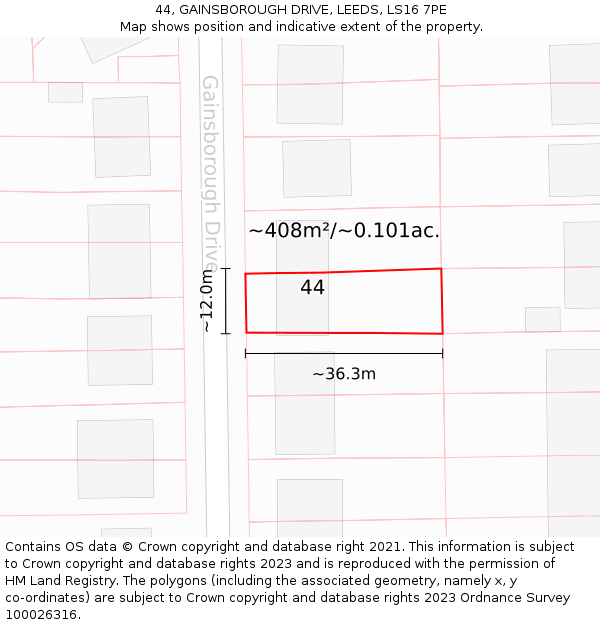 44, GAINSBOROUGH DRIVE, LEEDS, LS16 7PE: Plot and title map