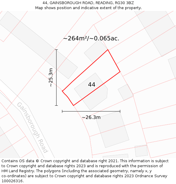 44, GAINSBOROUGH ROAD, READING, RG30 3BZ: Plot and title map