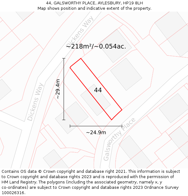 44, GALSWORTHY PLACE, AYLESBURY, HP19 8LH: Plot and title map