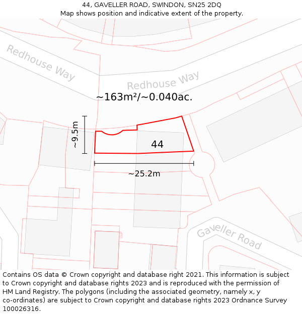 44, GAVELLER ROAD, SWINDON, SN25 2DQ: Plot and title map