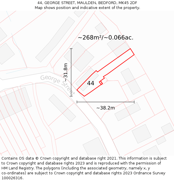 44, GEORGE STREET, MAULDEN, BEDFORD, MK45 2DF: Plot and title map