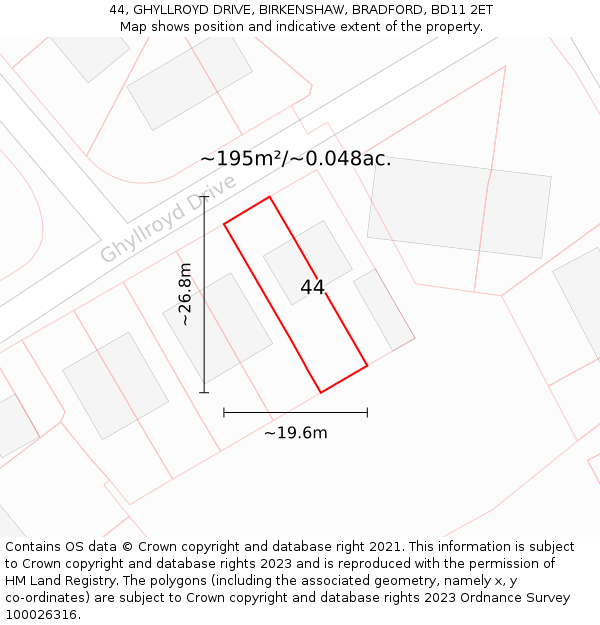 44, GHYLLROYD DRIVE, BIRKENSHAW, BRADFORD, BD11 2ET: Plot and title map