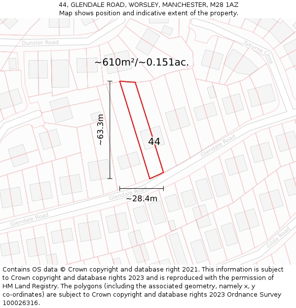 44, GLENDALE ROAD, WORSLEY, MANCHESTER, M28 1AZ: Plot and title map