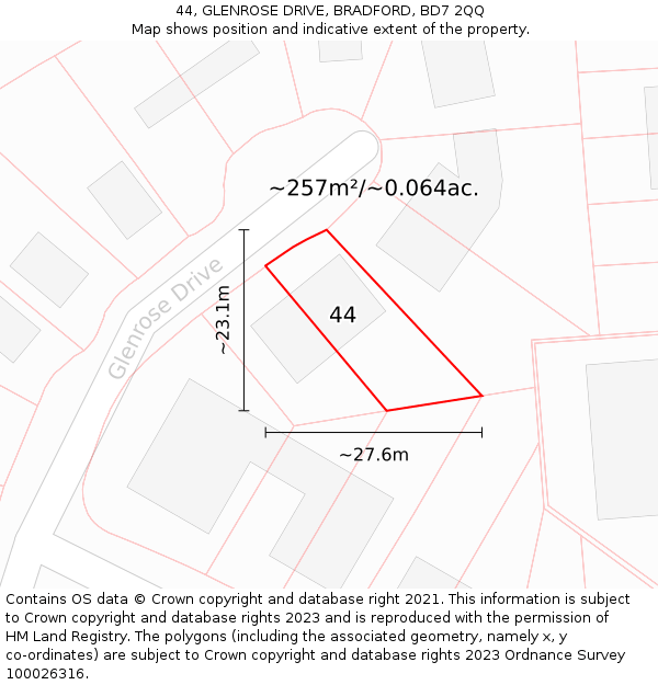 44, GLENROSE DRIVE, BRADFORD, BD7 2QQ: Plot and title map