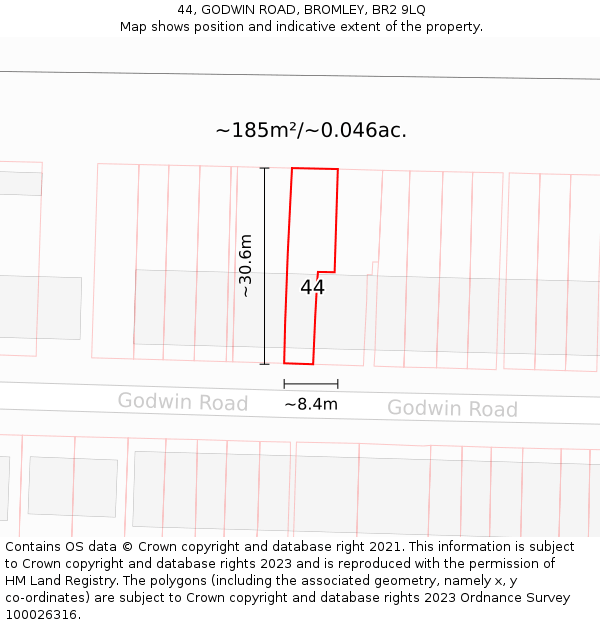 44, GODWIN ROAD, BROMLEY, BR2 9LQ: Plot and title map