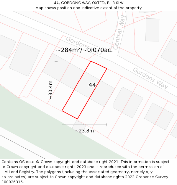 44, GORDONS WAY, OXTED, RH8 0LW: Plot and title map