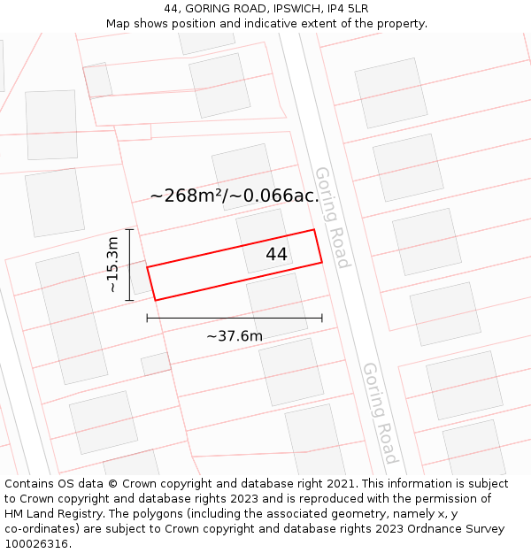 44, GORING ROAD, IPSWICH, IP4 5LR: Plot and title map