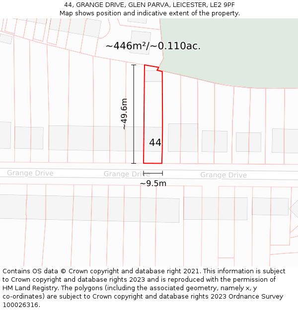 44, GRANGE DRIVE, GLEN PARVA, LEICESTER, LE2 9PF: Plot and title map