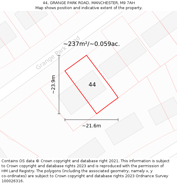 44, GRANGE PARK ROAD, MANCHESTER, M9 7AH: Plot and title map