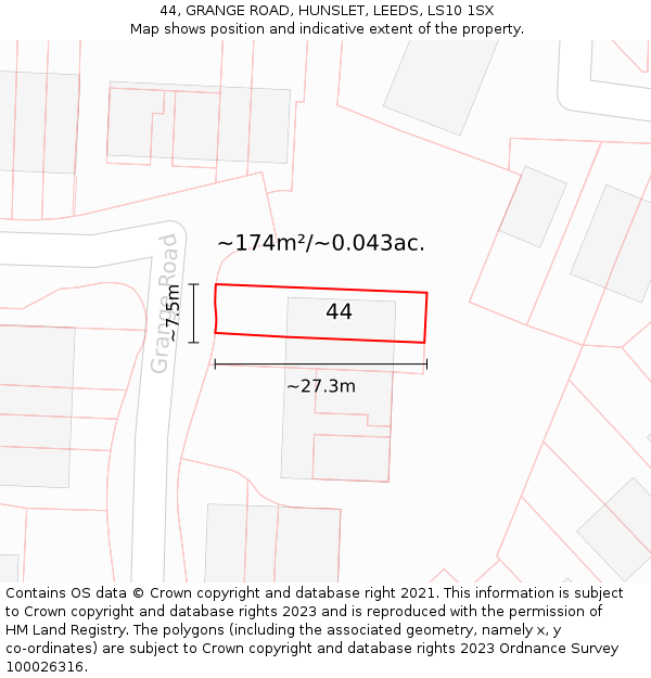 44, GRANGE ROAD, HUNSLET, LEEDS, LS10 1SX: Plot and title map