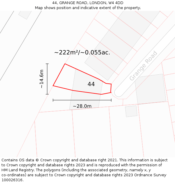 44, GRANGE ROAD, LONDON, W4 4DD: Plot and title map