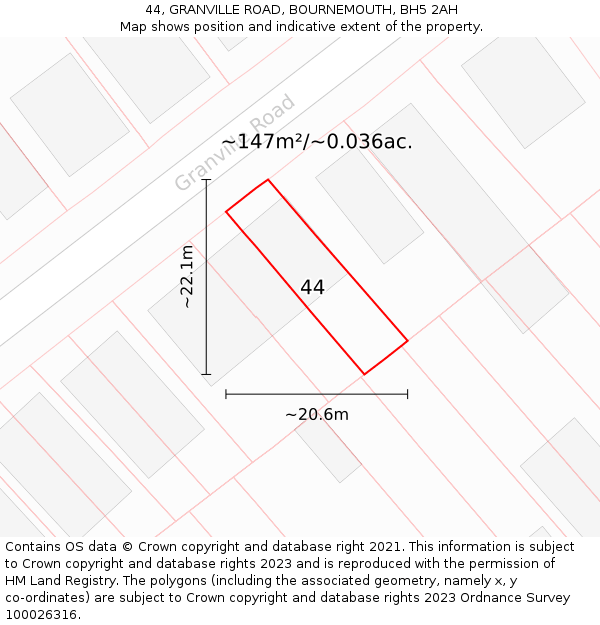 44, GRANVILLE ROAD, BOURNEMOUTH, BH5 2AH: Plot and title map