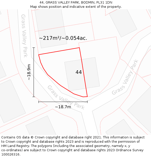 44, GRASS VALLEY PARK, BODMIN, PL31 1DN: Plot and title map