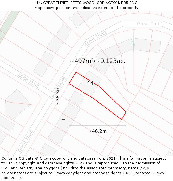 44, GREAT THRIFT, PETTS WOOD, ORPINGTON, BR5 1NG: Plot and title map