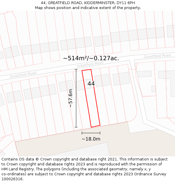 44, GREATFIELD ROAD, KIDDERMINSTER, DY11 6PH: Plot and title map