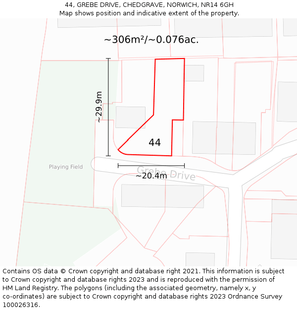 44, GREBE DRIVE, CHEDGRAVE, NORWICH, NR14 6GH: Plot and title map