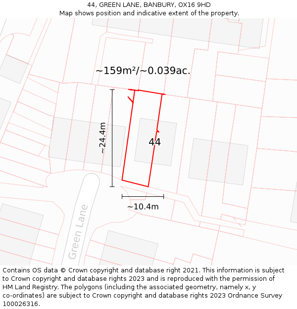 44, GREEN LANE, BANBURY, OX16 9HD: Plot and title map