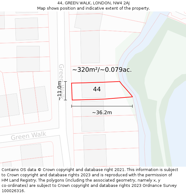 44, GREEN WALK, LONDON, NW4 2AJ: Plot and title map