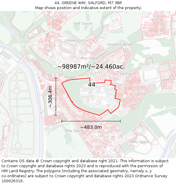 44, GREENE WAY, SALFORD, M7 3BP: Plot and title map