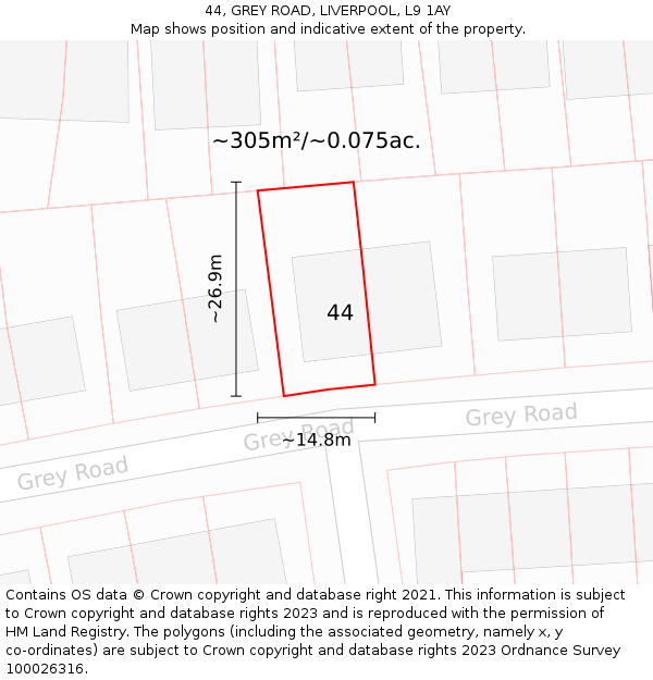 44, GREY ROAD, LIVERPOOL, L9 1AY: Plot and title map