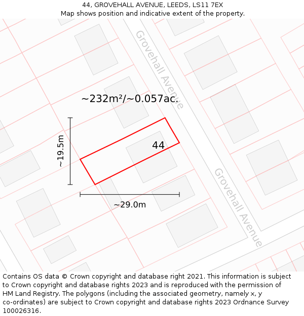 44, GROVEHALL AVENUE, LEEDS, LS11 7EX: Plot and title map