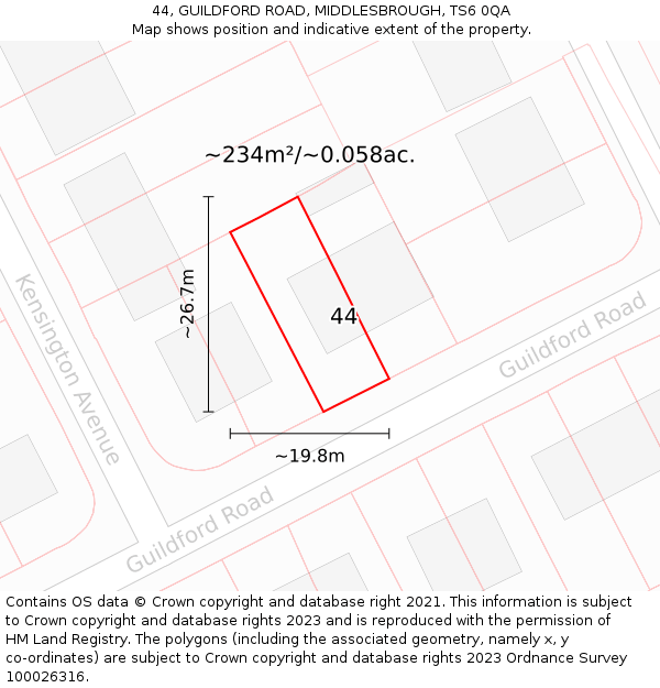 44, GUILDFORD ROAD, MIDDLESBROUGH, TS6 0QA: Plot and title map
