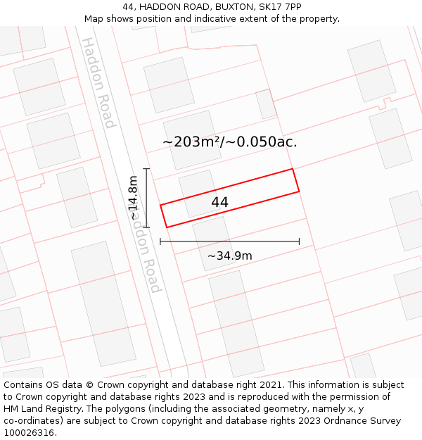 44, HADDON ROAD, BUXTON, SK17 7PP: Plot and title map