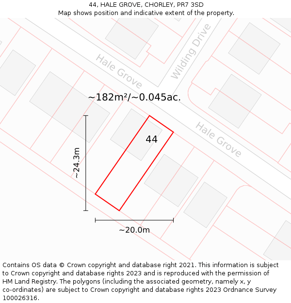44, HALE GROVE, CHORLEY, PR7 3SD: Plot and title map