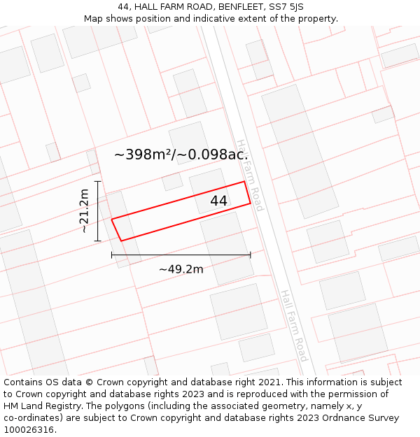 44, HALL FARM ROAD, BENFLEET, SS7 5JS: Plot and title map