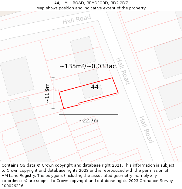 44, HALL ROAD, BRADFORD, BD2 2DZ: Plot and title map