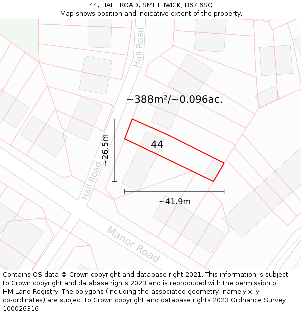 44, HALL ROAD, SMETHWICK, B67 6SQ: Plot and title map