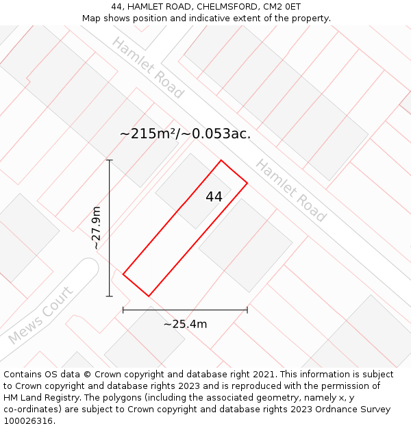 44, HAMLET ROAD, CHELMSFORD, CM2 0ET: Plot and title map