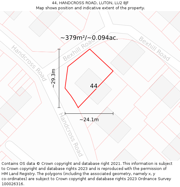 44, HANDCROSS ROAD, LUTON, LU2 8JF: Plot and title map