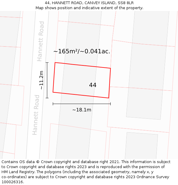 44, HANNETT ROAD, CANVEY ISLAND, SS8 8LR: Plot and title map