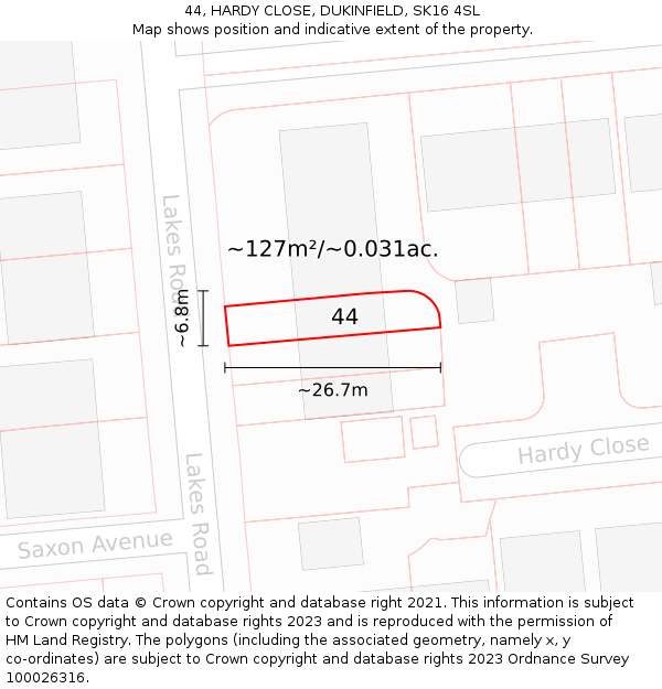 44, HARDY CLOSE, DUKINFIELD, SK16 4SL: Plot and title map