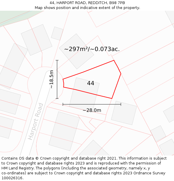44, HARPORT ROAD, REDDITCH, B98 7PB: Plot and title map