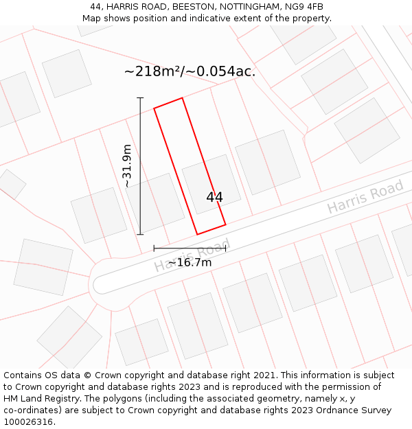 44, HARRIS ROAD, BEESTON, NOTTINGHAM, NG9 4FB: Plot and title map