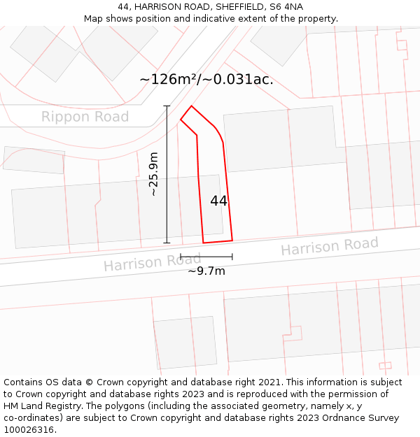 44, HARRISON ROAD, SHEFFIELD, S6 4NA: Plot and title map