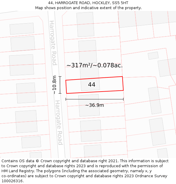 44, HARROGATE ROAD, HOCKLEY, SS5 5HT: Plot and title map