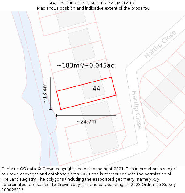 44, HARTLIP CLOSE, SHEERNESS, ME12 1JG: Plot and title map
