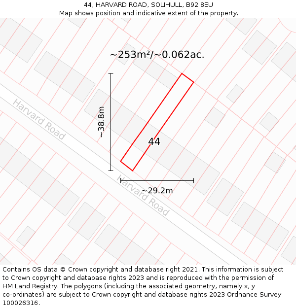 44, HARVARD ROAD, SOLIHULL, B92 8EU: Plot and title map