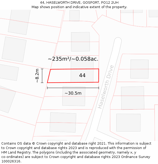 44, HASELWORTH DRIVE, GOSPORT, PO12 2UH: Plot and title map