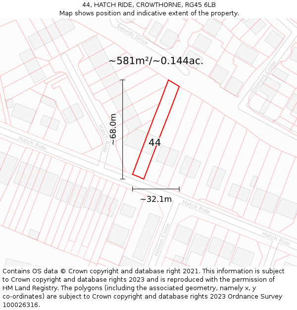 44, HATCH RIDE, CROWTHORNE, RG45 6LB: Plot and title map