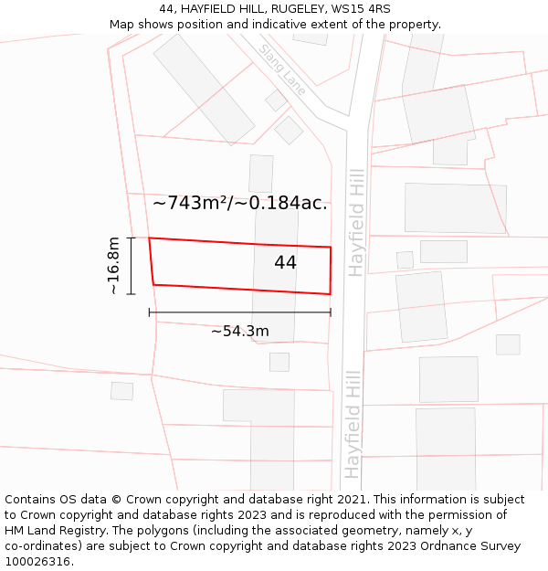 44, HAYFIELD HILL, RUGELEY, WS15 4RS: Plot and title map